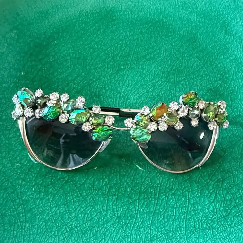 Embellished Green and Silver Festival Sunglasses